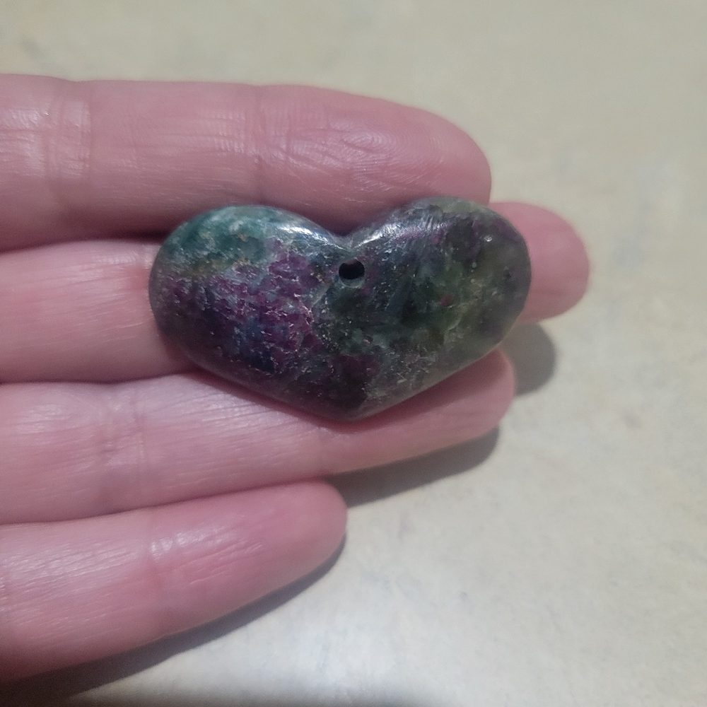 Drilled Natural Ruby In Fuschite Heart Pendant - image 1